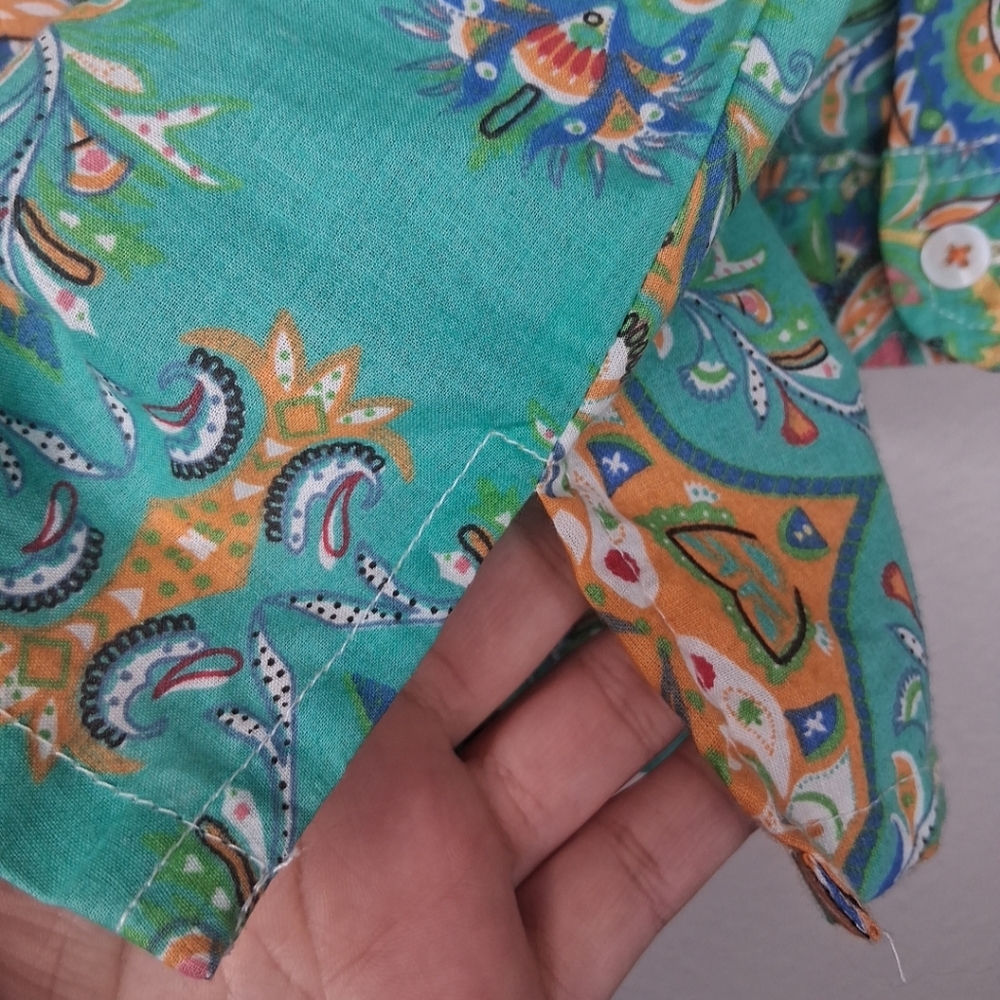 Tizzie Long Sleeve Button Up Blouse Preppy Paisley Bright Colorful Cotton Size S - Picture 9 of 16